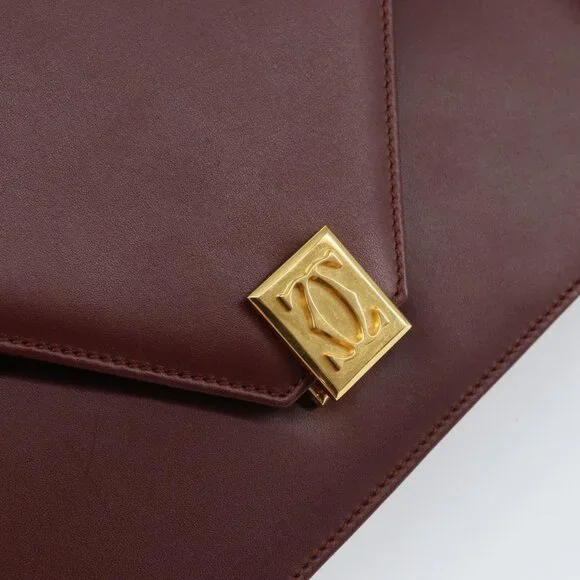 Authentic CARTIER Must Line Shoulder Bag Leather Bordeaux Gold